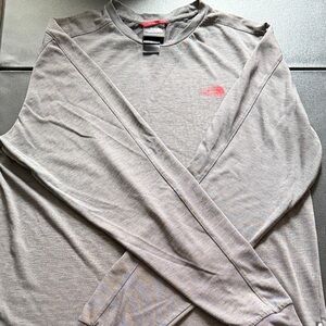 The North Face Men's Long Sleeve Crew in Gray with Red Logo